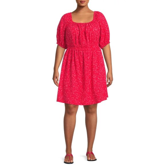 Terra & Sky Dresses & Skirts - Terra & Sky Dress Tie Back Short Puff Sleeve Linen Blend